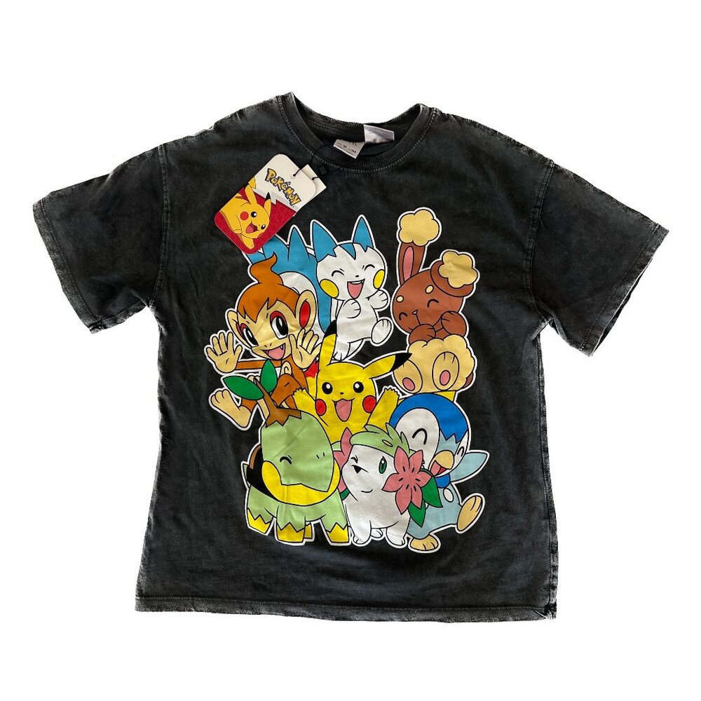 NWT Zara Kids All The Pokemon Pikachu Graphic Tee in Distressed Black size 10